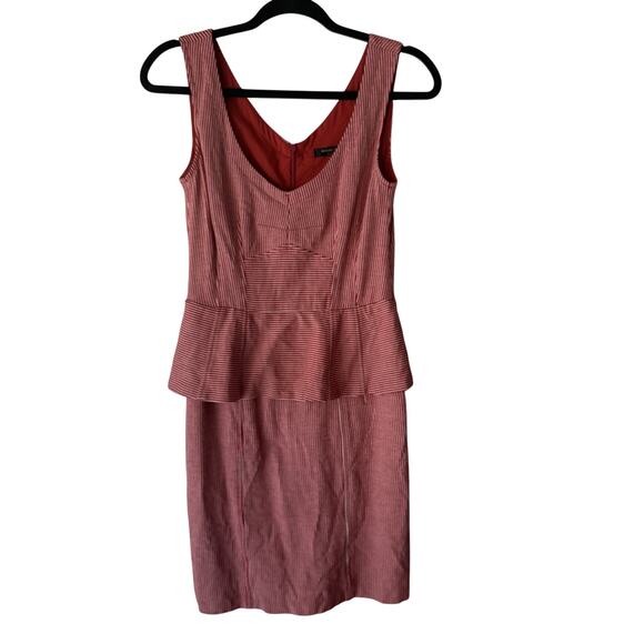Nanette Lepore Dress Womens 4 Red White Striped‎ Peplum Fitted Bow Detail NYC - Picture 1 of 10